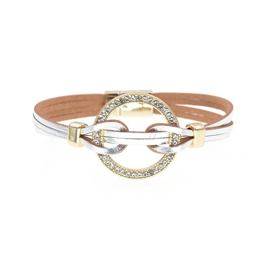 Bracelet Cuir Doré Élégant Argent / 17cm