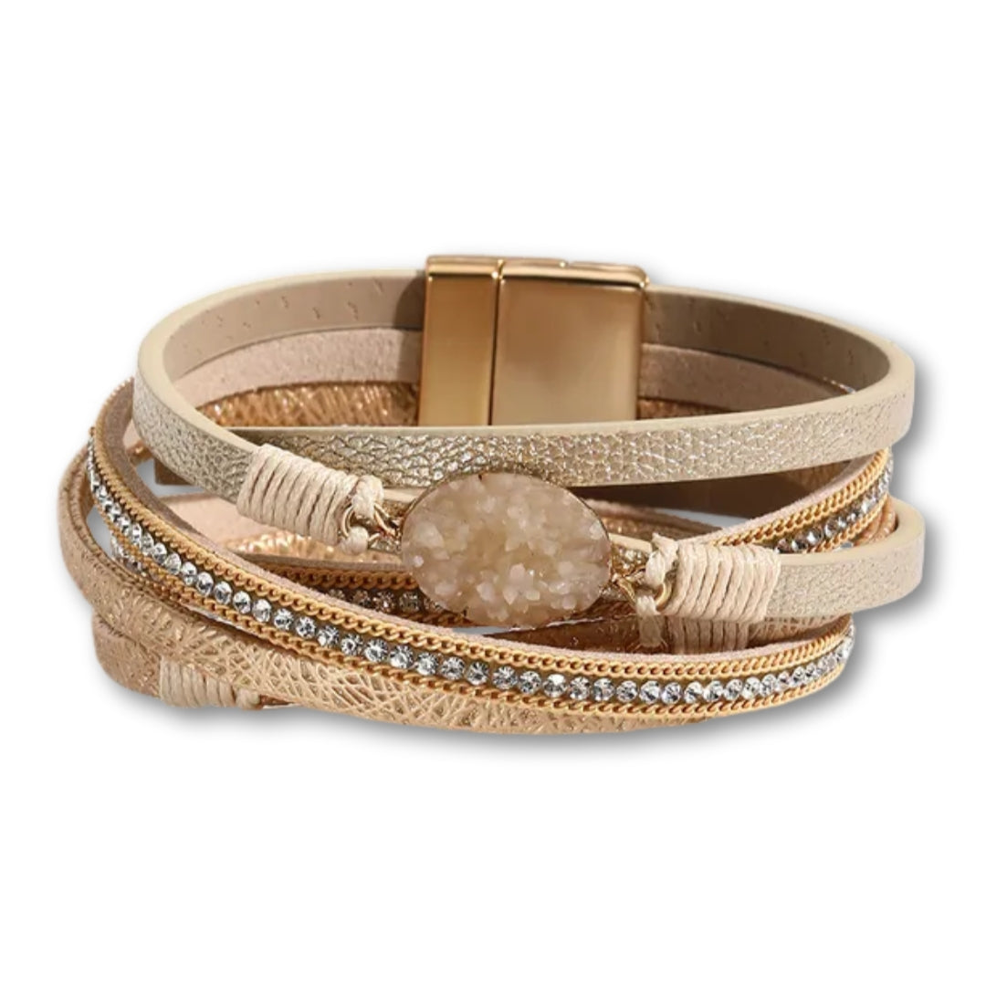 bracelet cuir double tour femme Beige