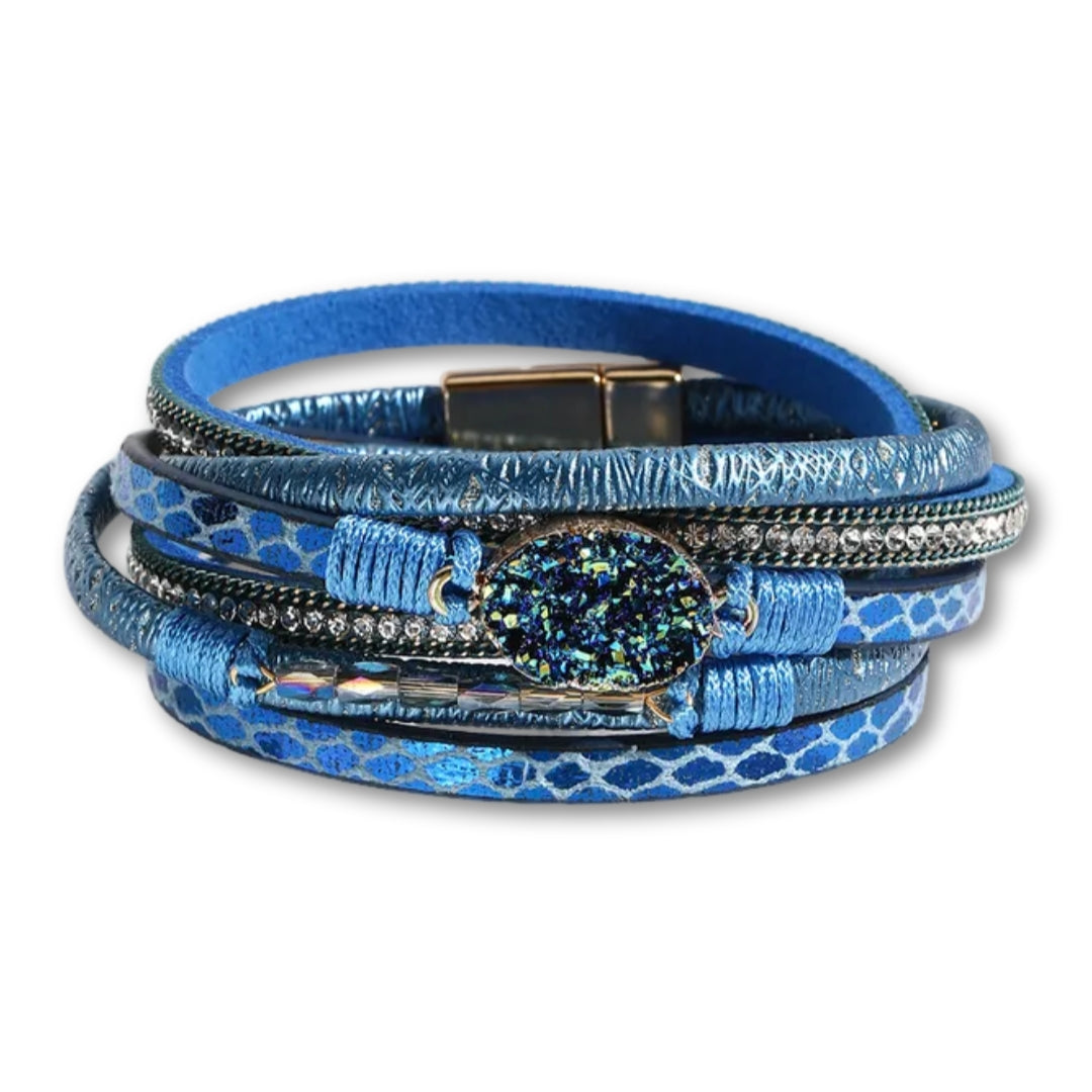 bracelet cuir double tour femme Bleu