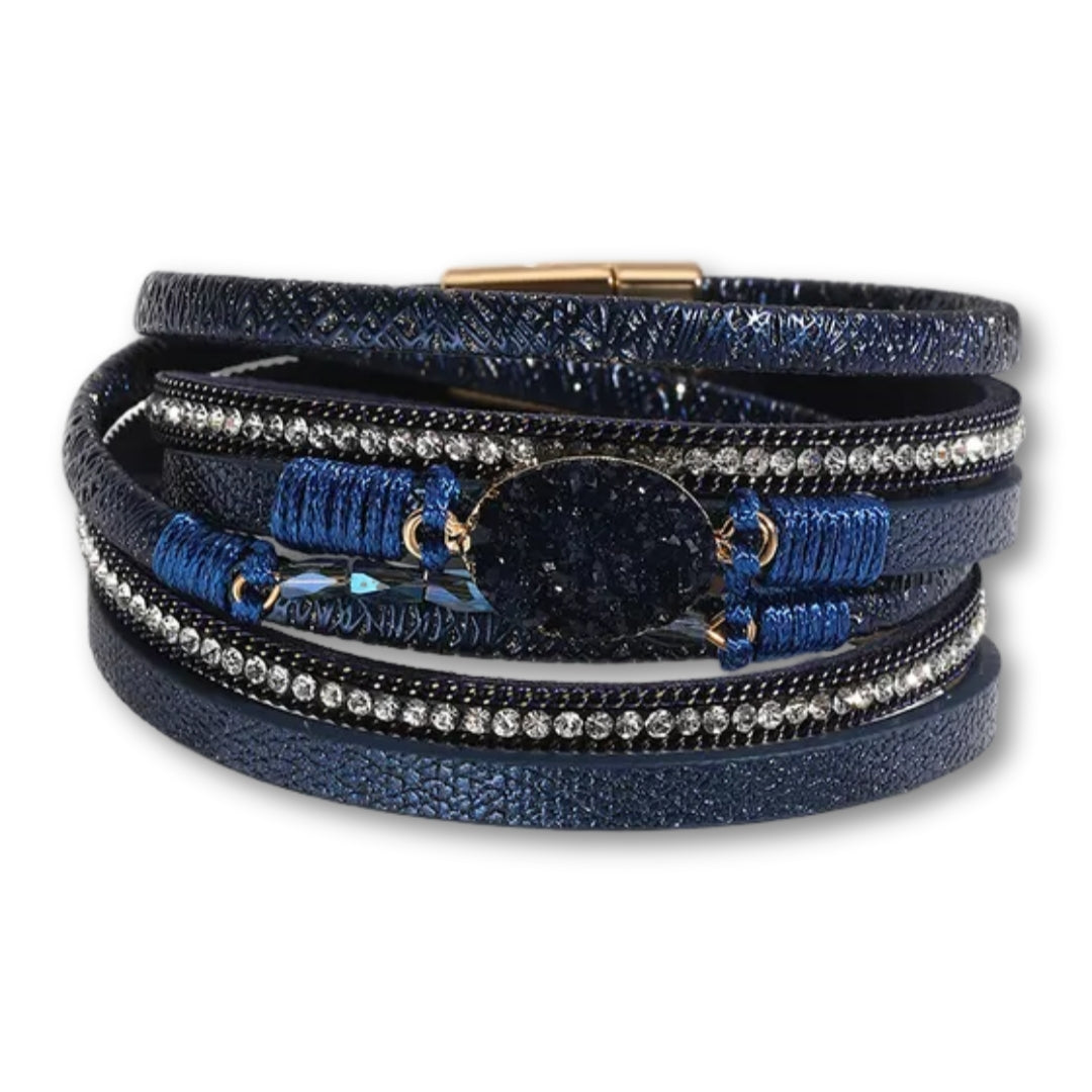 bracelet cuir double tour femme Bleu Foncé