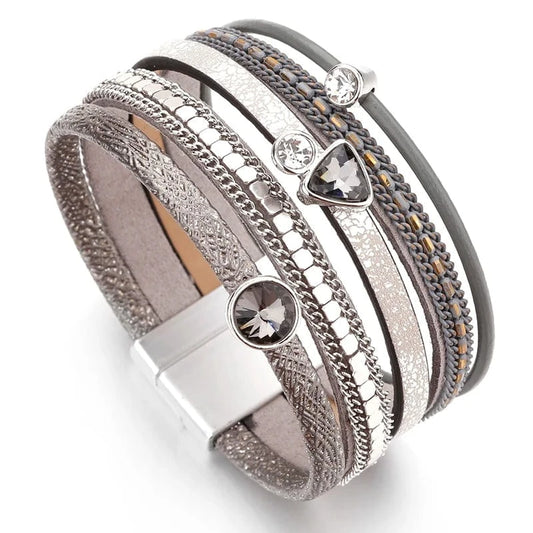 bracelet cuir double tour femme Gris