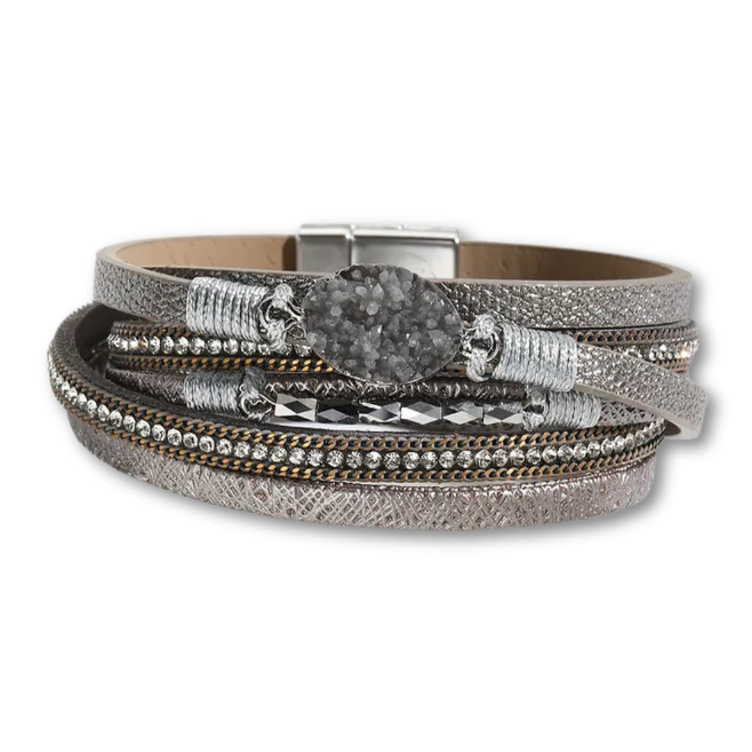 bracelet cuir double tour femme Gris