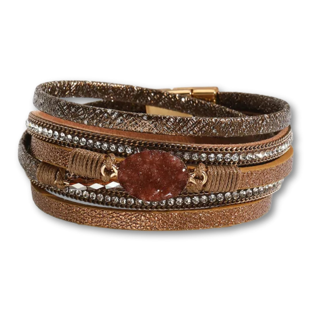bracelet cuir double tour femme Marron