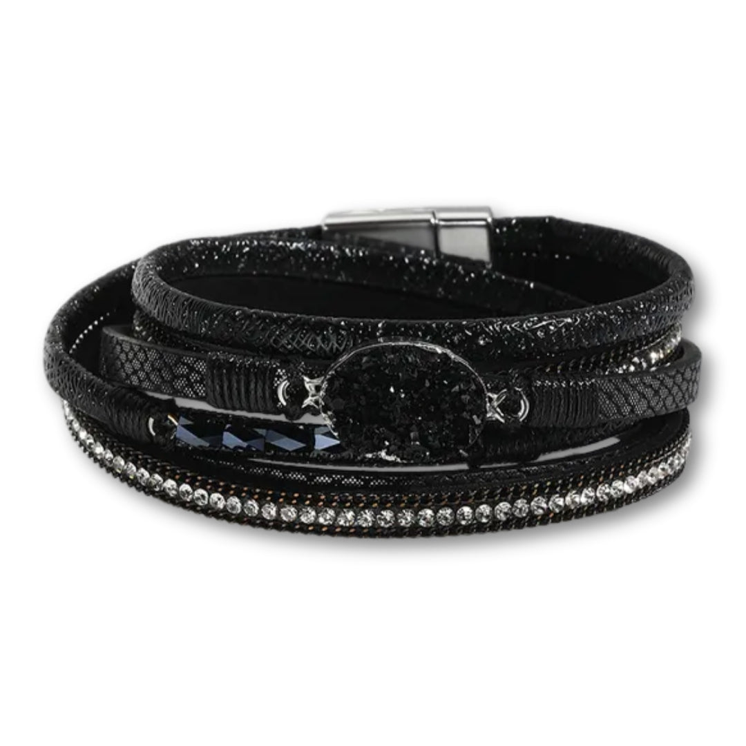 bracelet cuir double tour femme Noir