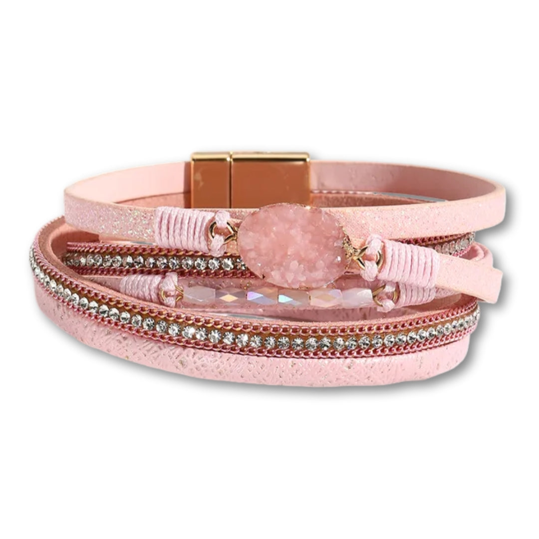 bracelet cuir double tour femme Rose