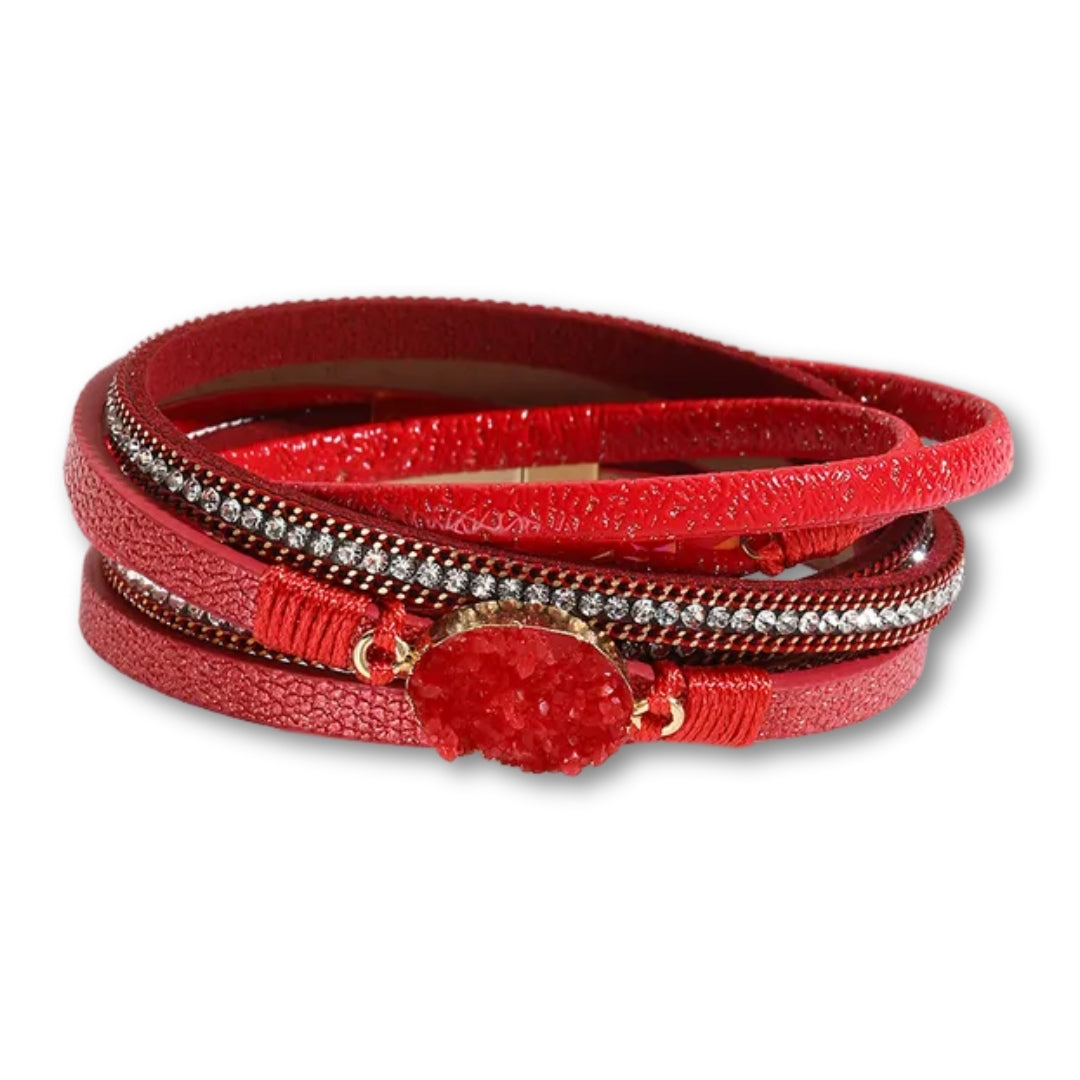 bracelet cuir double tour femme Rouge