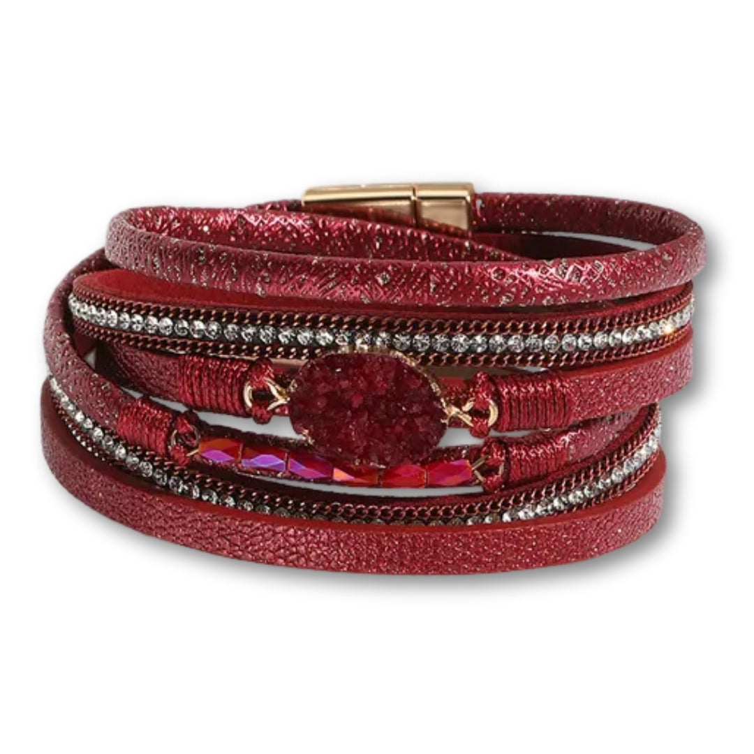 bracelet cuir double tour femme Rouge Foncé