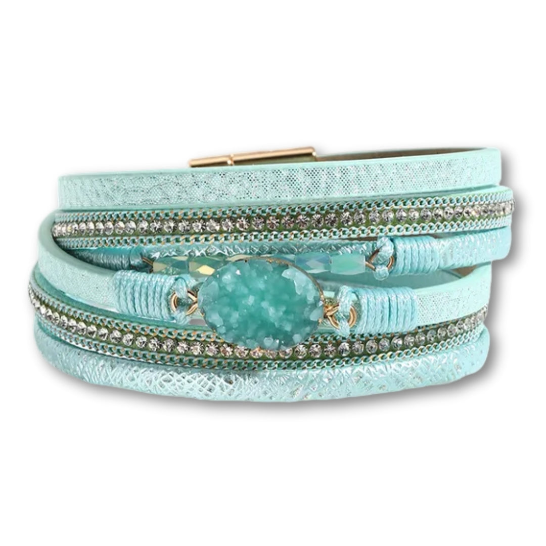 bracelet cuir double tour femme Turquoise