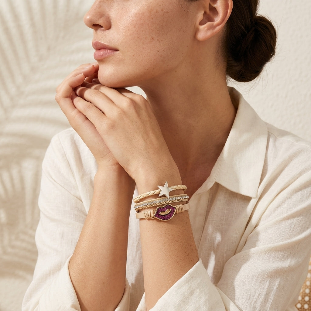 Bracelet cuir éclatant femme | Bijou tendance et lumineux