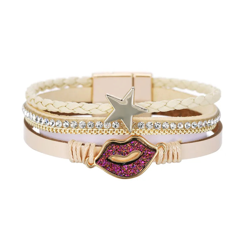 Bracelet cuir éclatant femme | Bijou tendance et lumineux Blanc