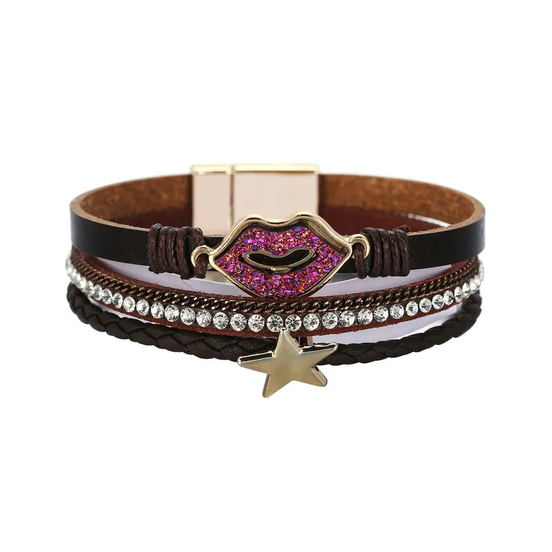 Bracelet cuir éclatant femme | Bijou tendance et lumineux Noir