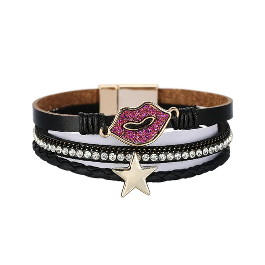 Bracelet cuir éclatant femme | Bijou tendance et lumineux Noir2
