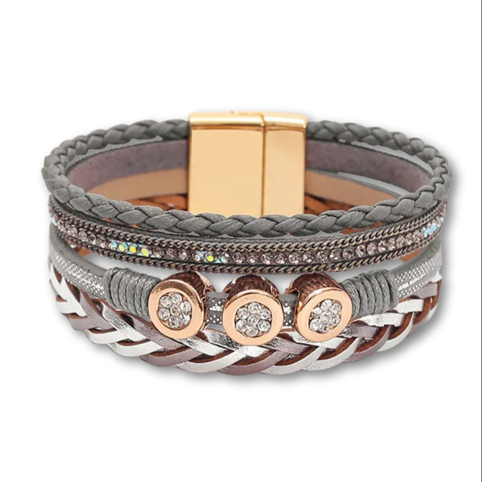 Bracelet Cuir Élégant Gris