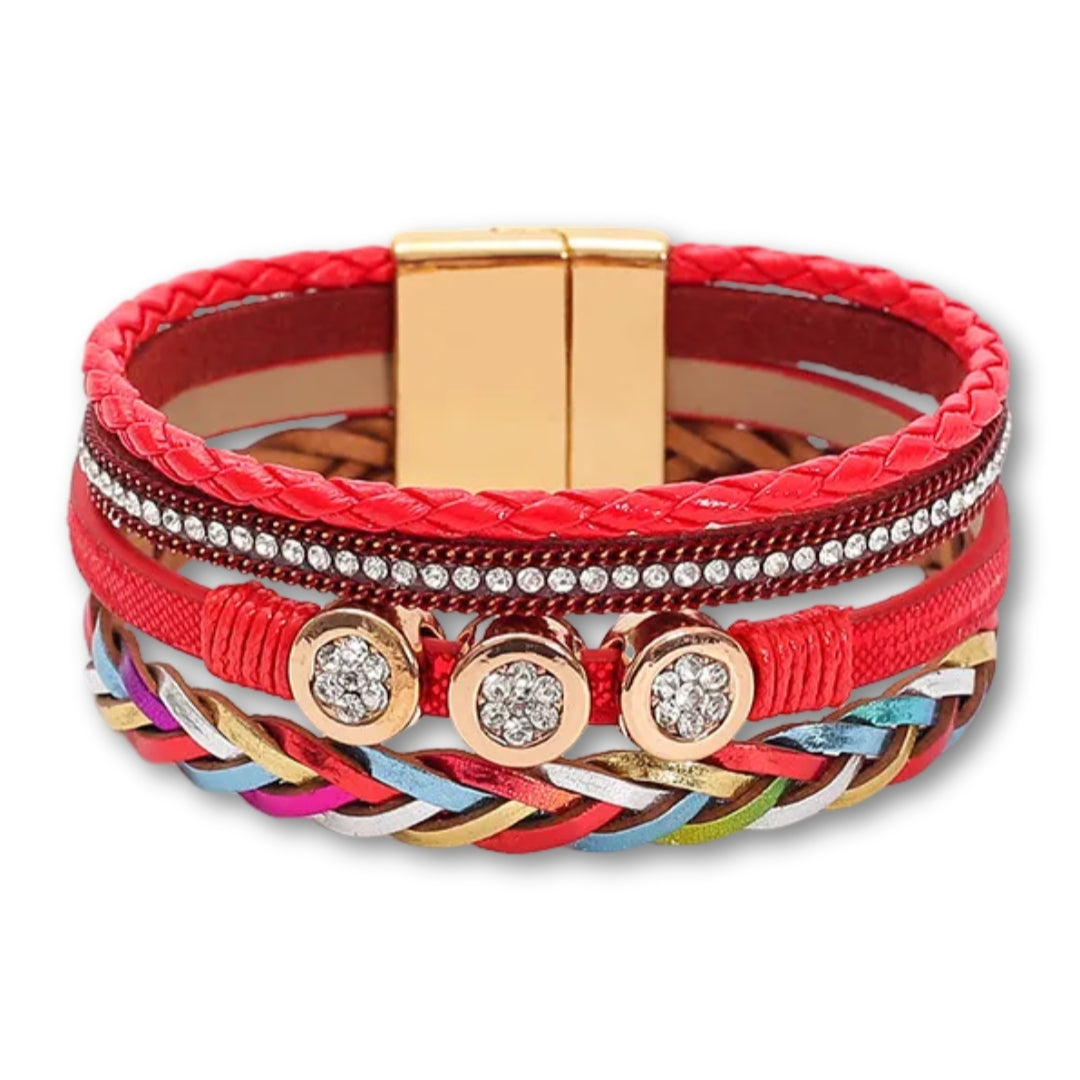 Bracelet Cuir Élégant Rouge