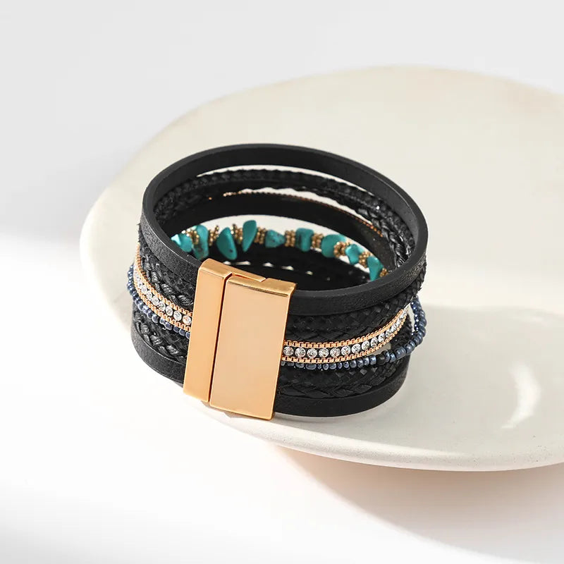 bracelet cuir et perles femme