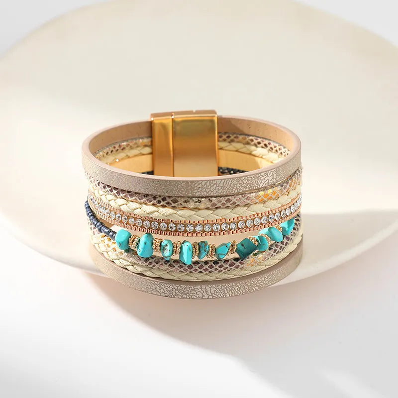 bracelet cuir et perles femme