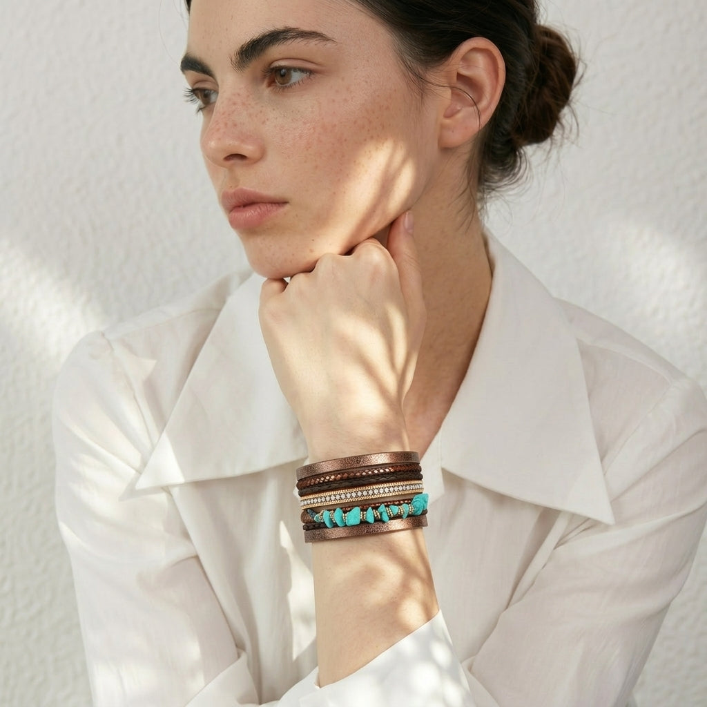 bracelet cuir et perles femme