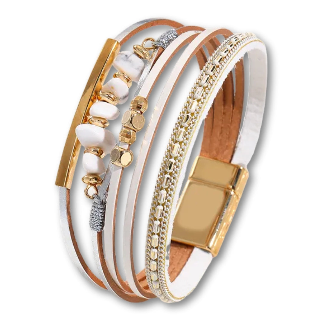 Bracelet Cuir et Pierre Blanc