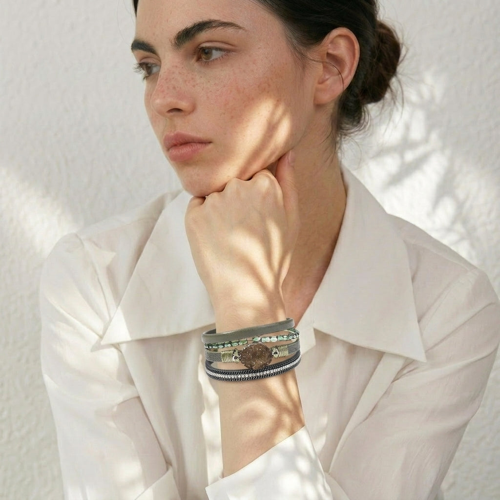 Bracelet cuir et pierre femme | Bijou élégant & tendance
