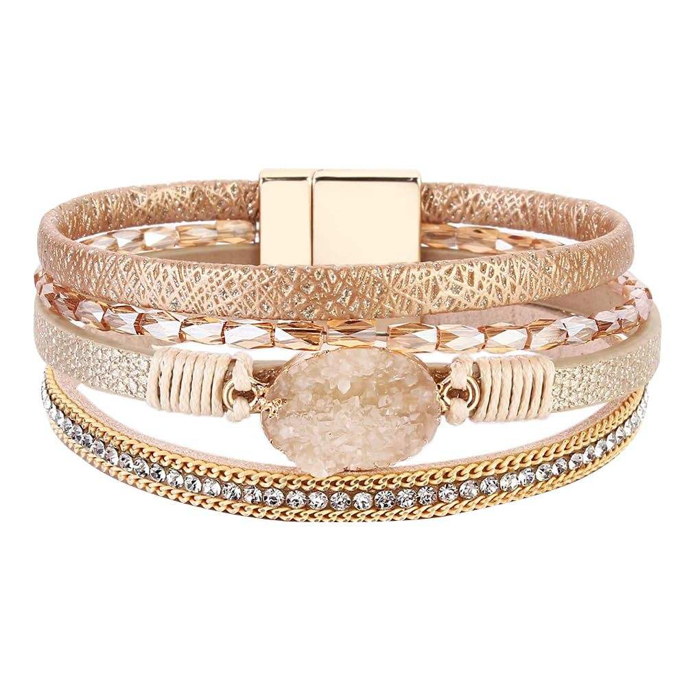 Bracelet cuir et pierre femme | Bijou élégant & tendance Beige
