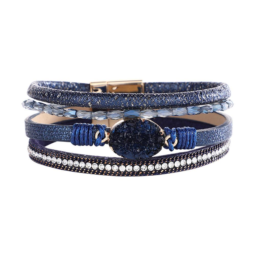 Bracelet cuir et pierre femme | Bijou élégant & tendance Bleu