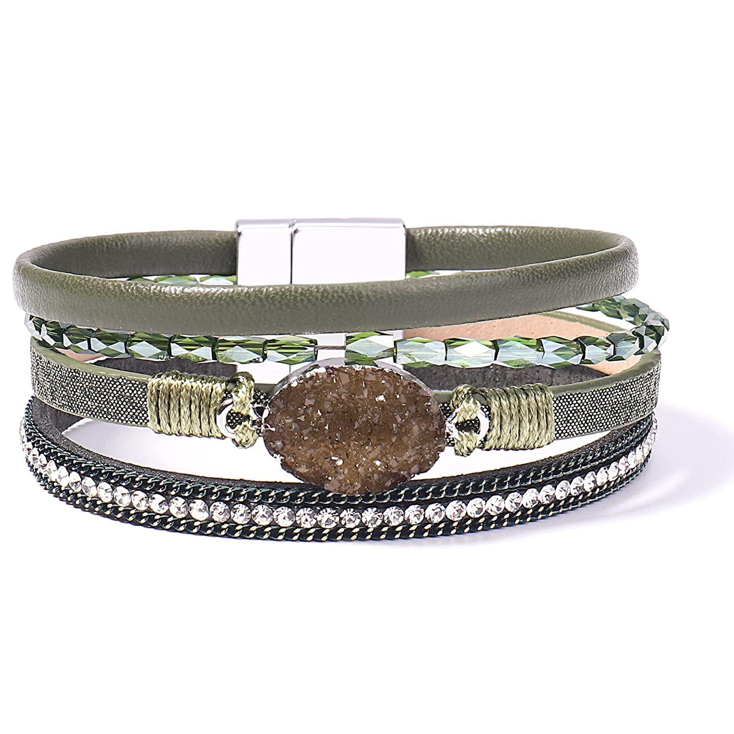 Bracelet cuir et pierre femme | Bijou élégant & tendance Vert