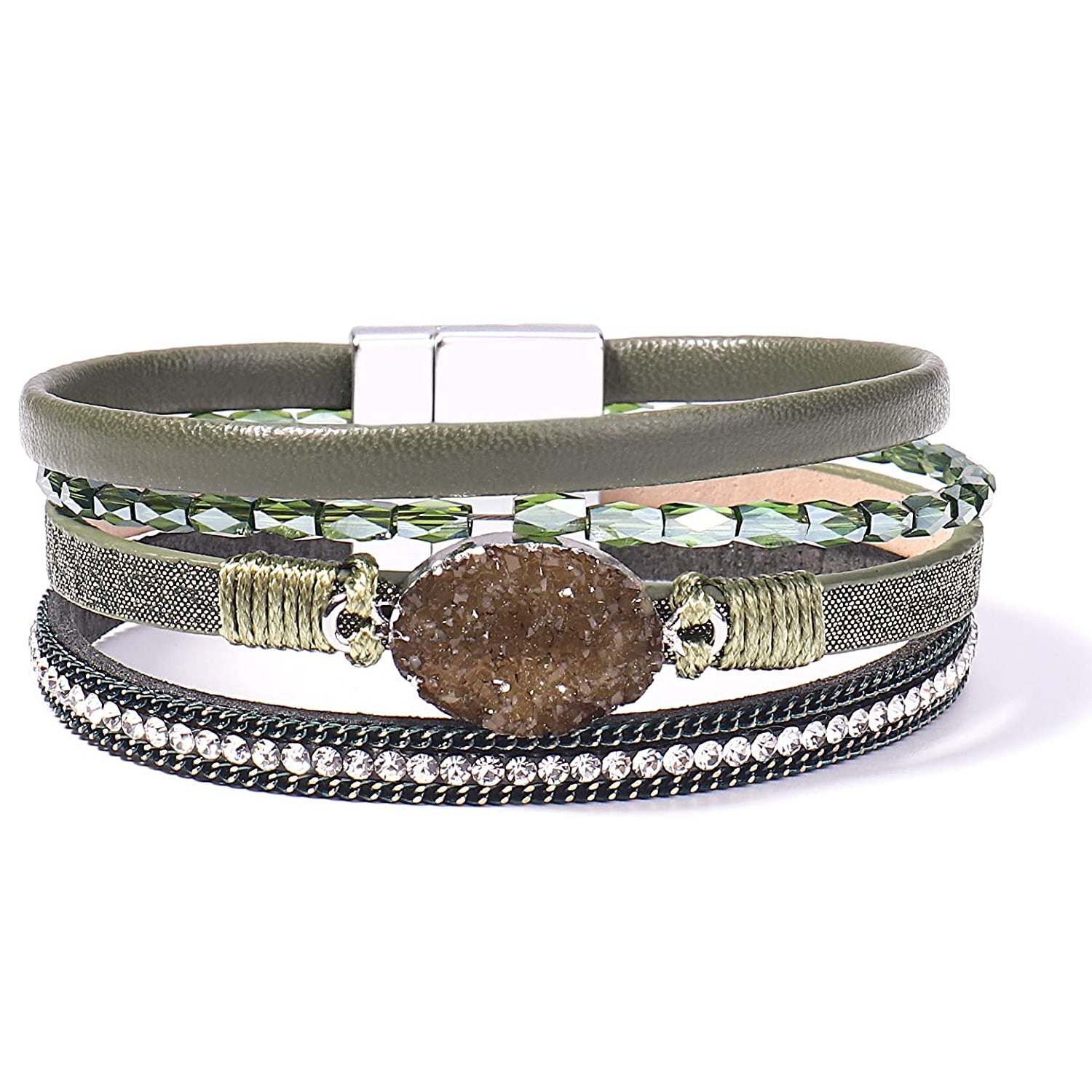 Bracelet cuir et pierre femme | Bijou élégant & tendance Vert