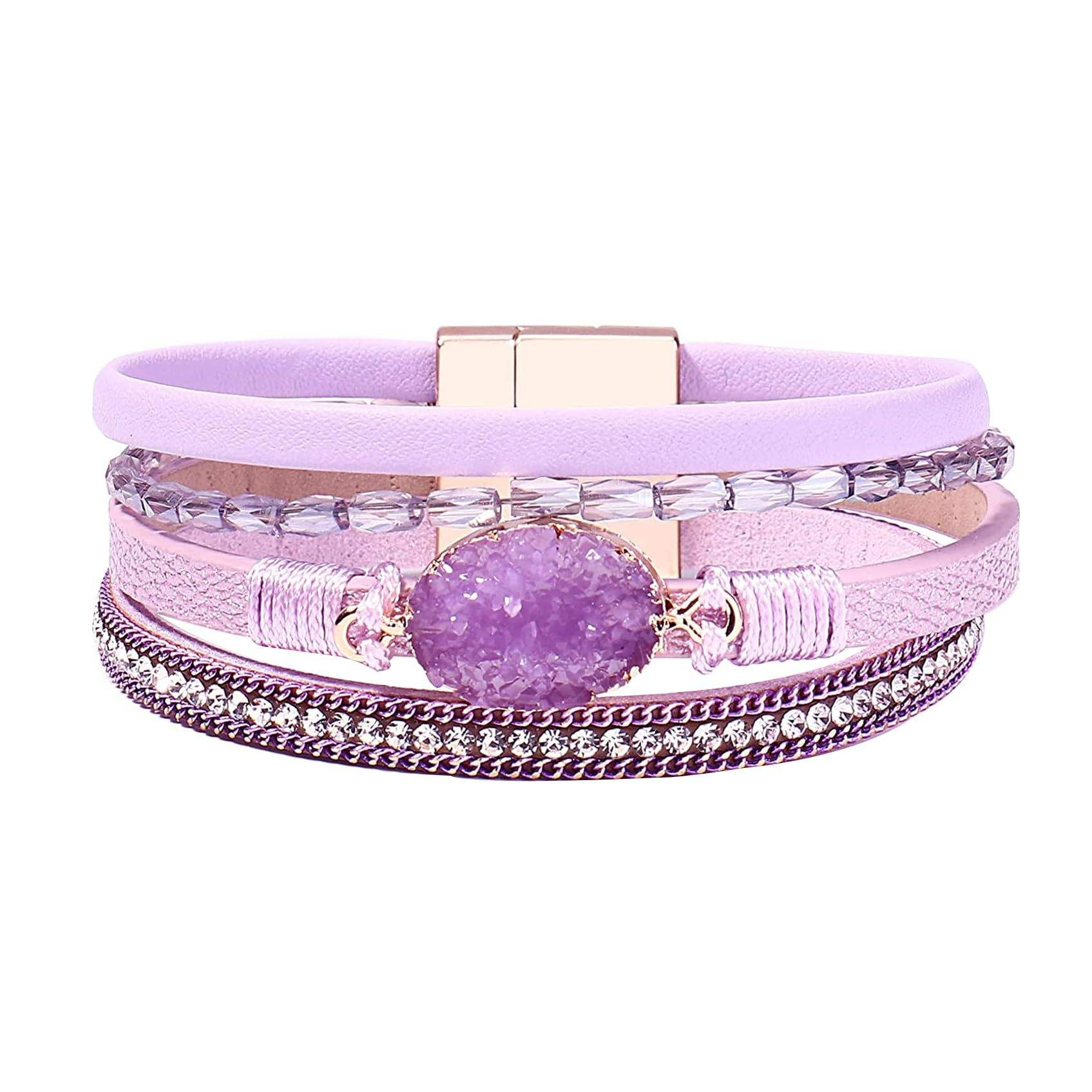 Bracelet cuir et pierre femme | Bijou élégant & tendance Violet