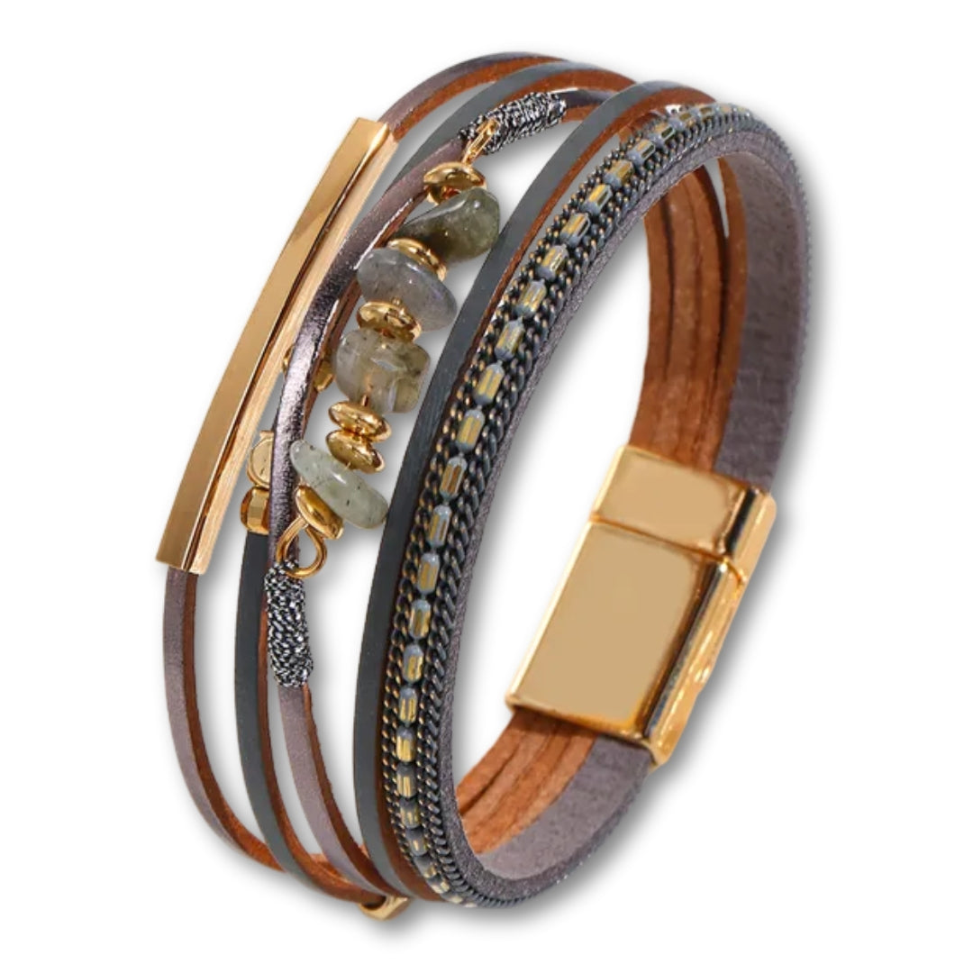 Bracelet Cuir et Pierre Gris