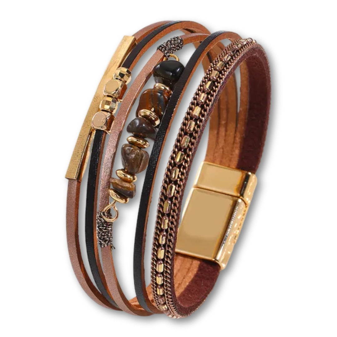 Bracelet Cuir et Pierre Marron