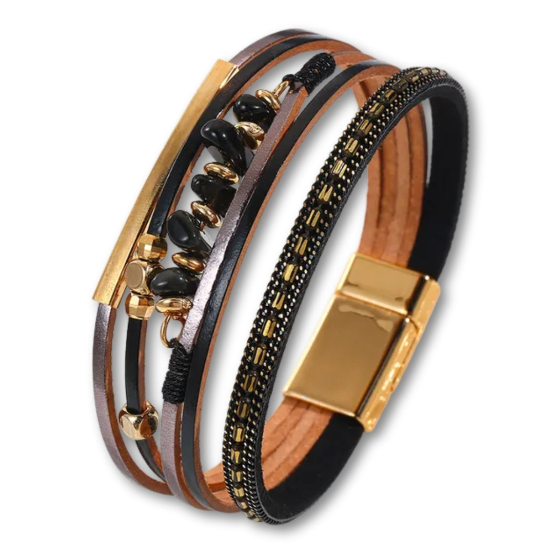 Bracelet Cuir et Pierre Noir