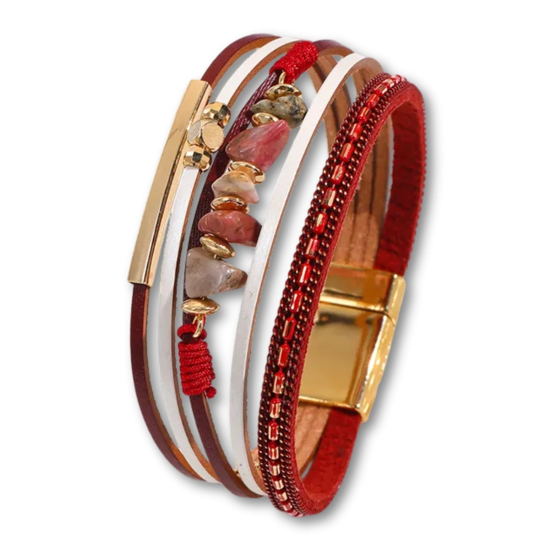 Bracelet Cuir et Pierre Rouge