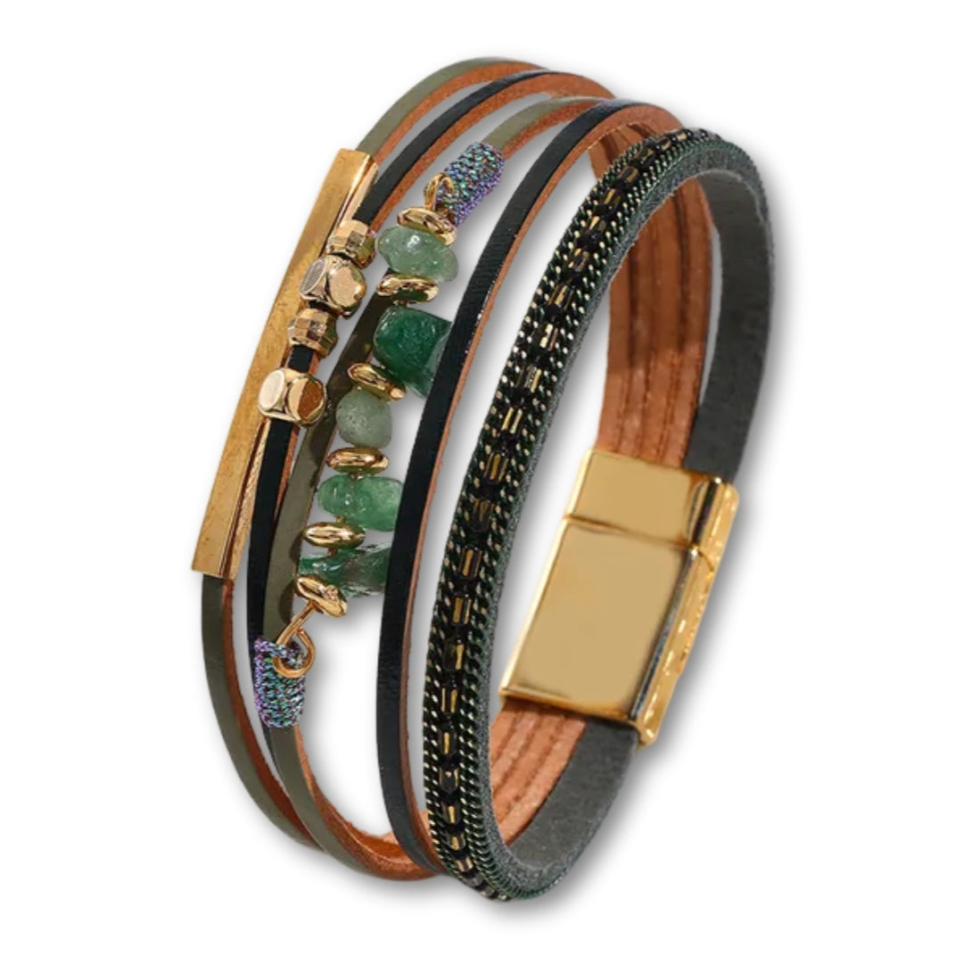 Bracelet Cuir et Pierre Vert