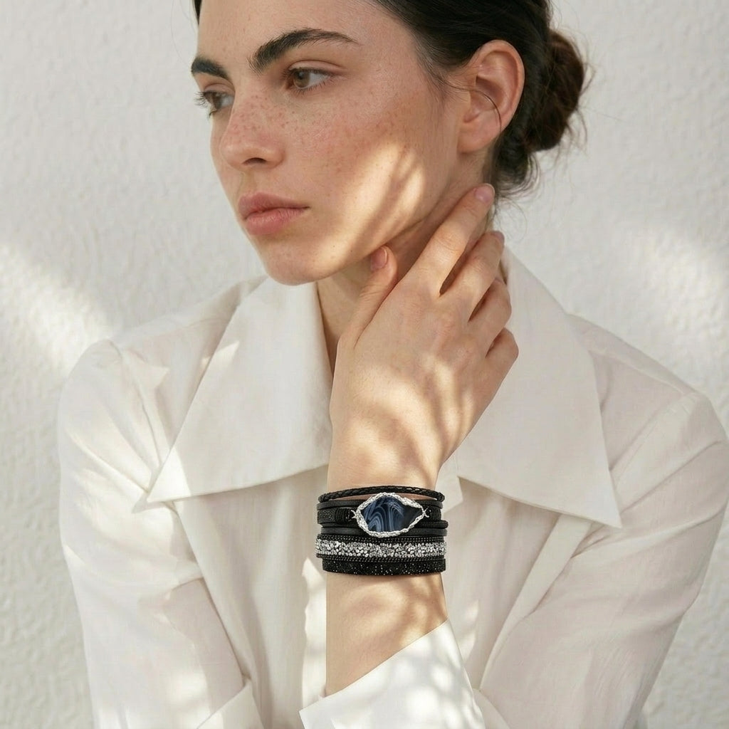 Bracelet Cuir et Strass Femme