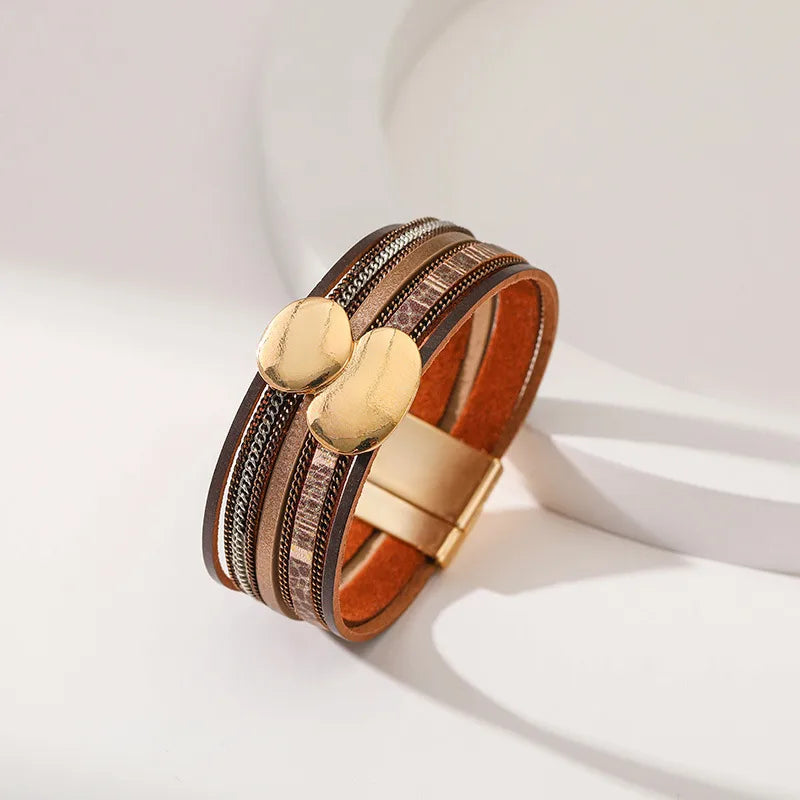 Bracelet cuir femme doré forme abstraite | Wristart