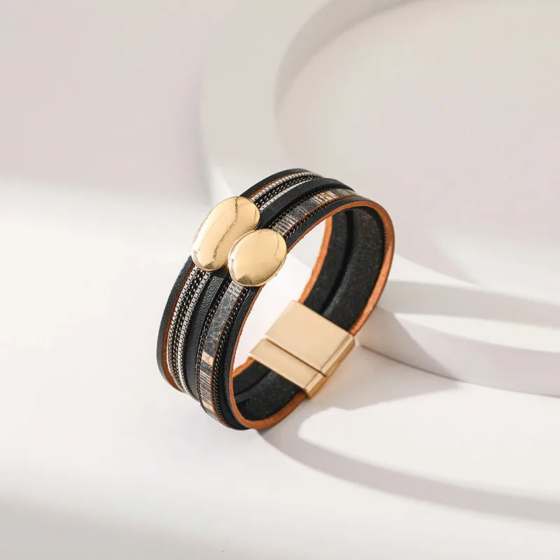 Bracelet cuir femme doré forme abstraite | Wristart