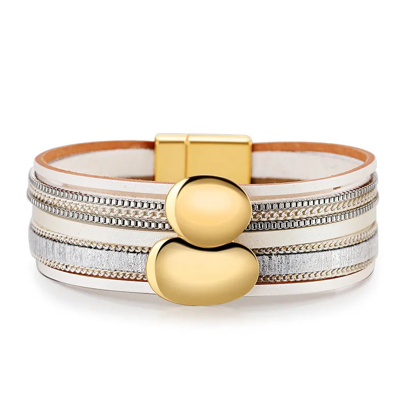Bracelet cuir femme doré forme abstraite | Wristart Blanc