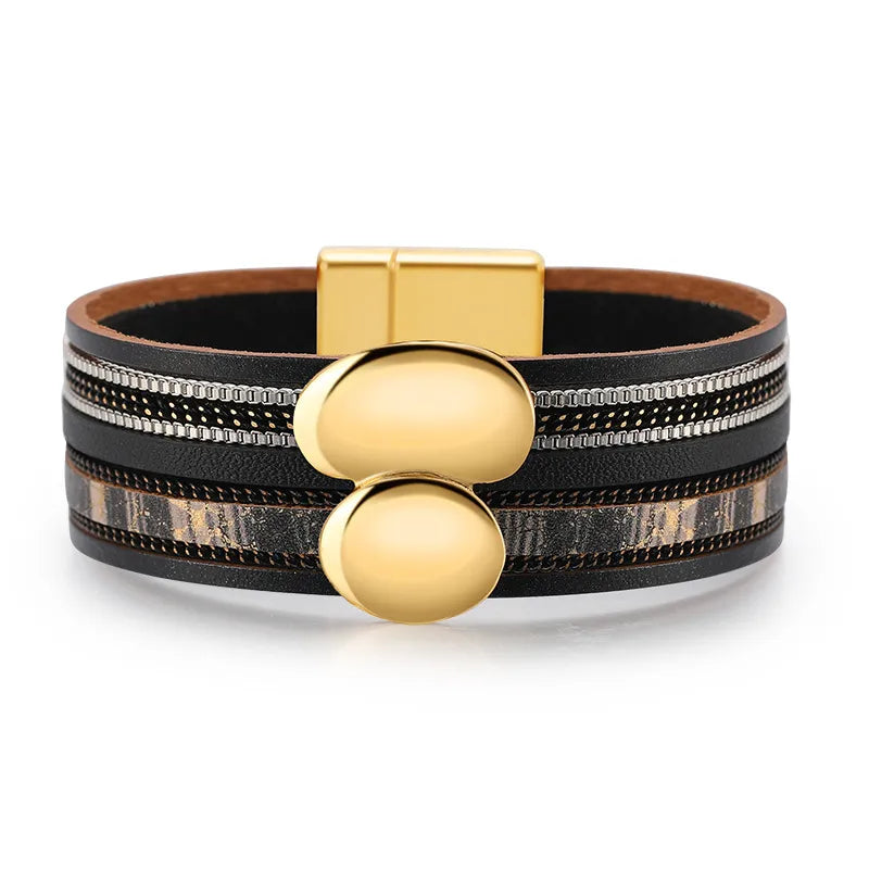 Bracelet cuir femme doré forme abstraite | Wristart Noir