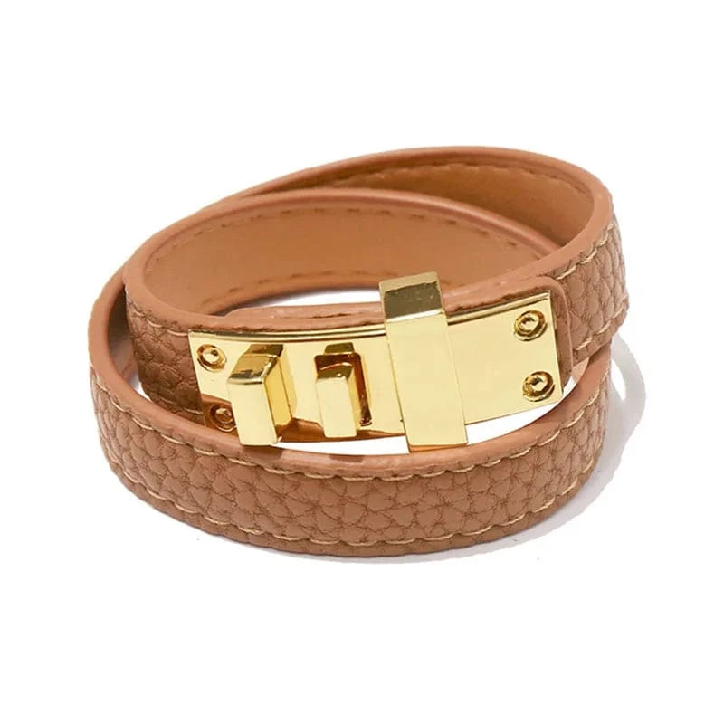 Bracelet cuir femme élégant Marron