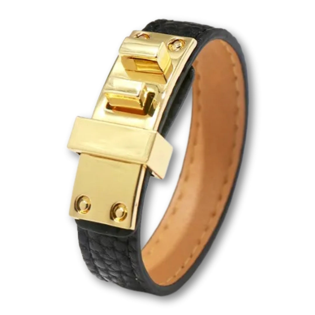 Bracelet cuir femme élégant Noir