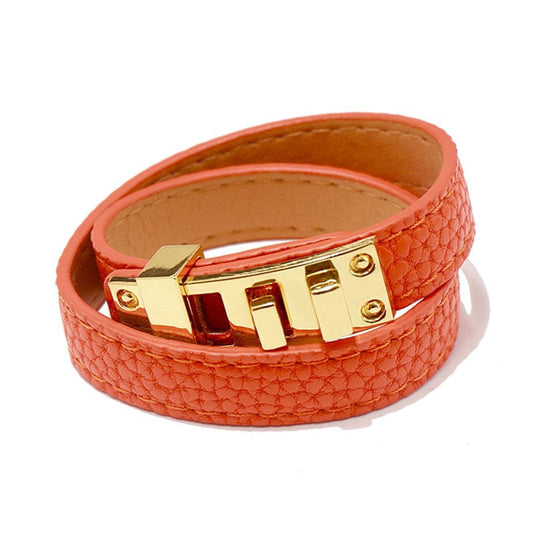 Bracelet cuir femme élégant Orange
