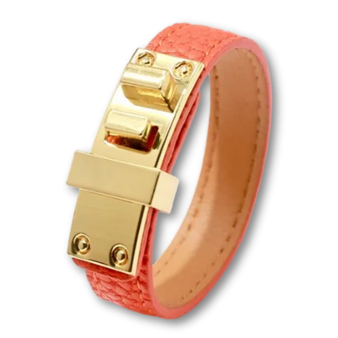 Bracelet cuir femme élégant Orange