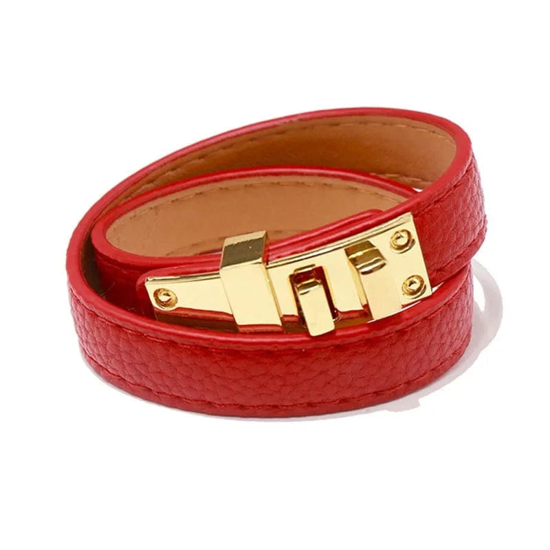 Bracelet cuir femme élégant Rouge