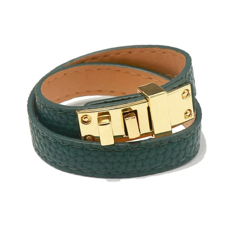 Bracelet cuir femme élégant Vert