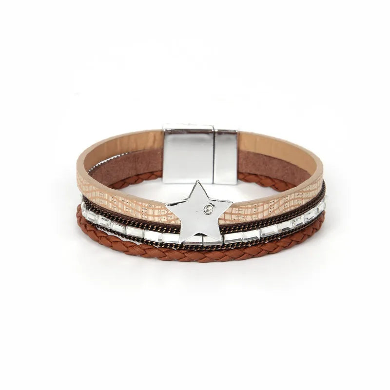 Bracelet Cuir Femme Etoile Marron