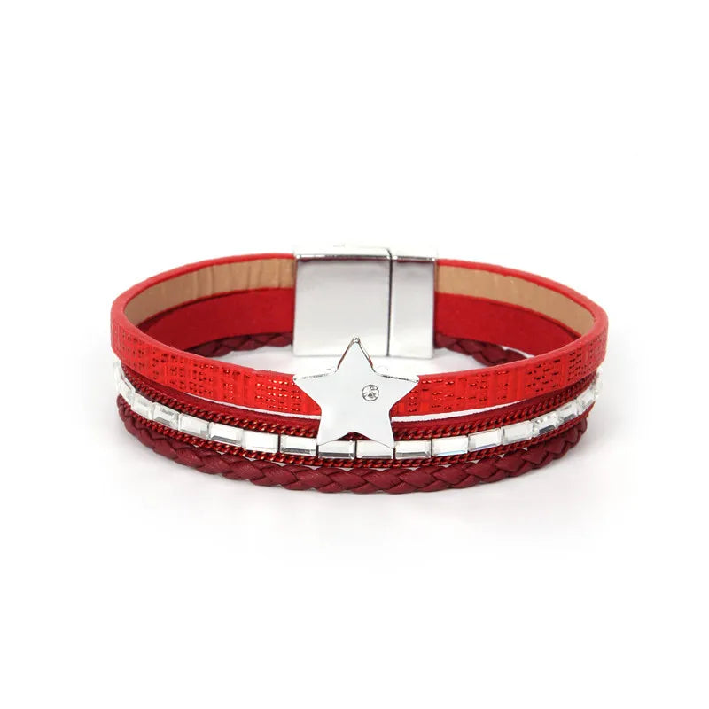 Bracelet Cuir Femme Etoile Rouge