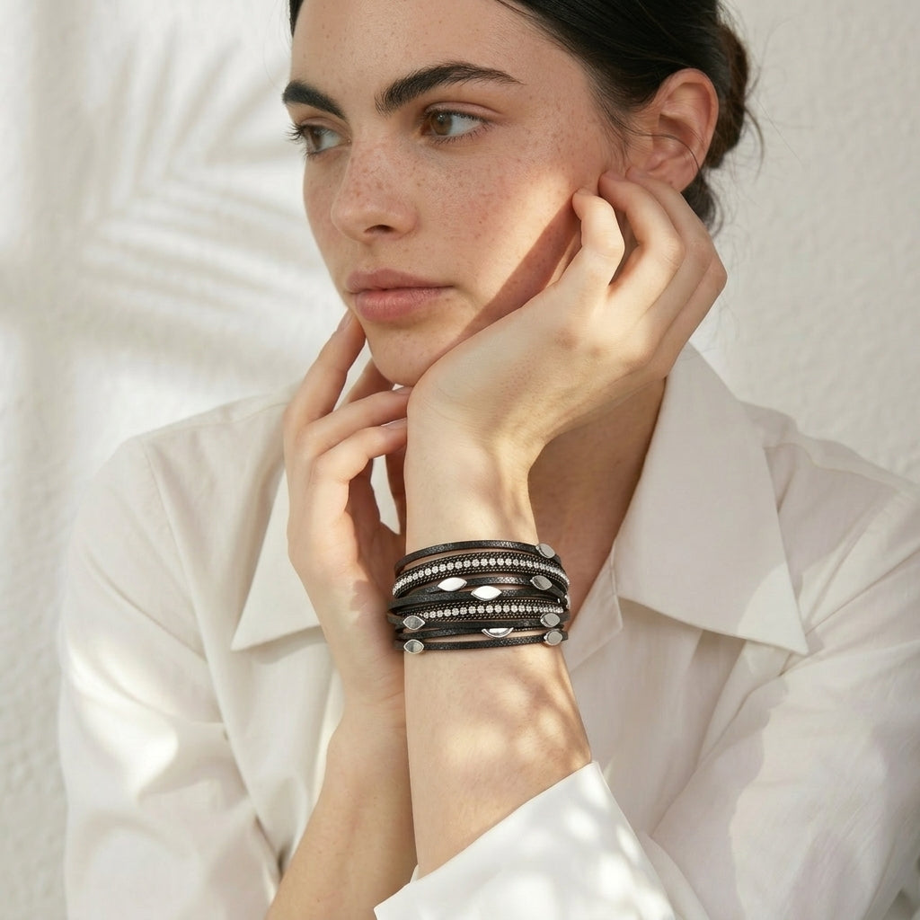 bracelet-cuir-femme-luxe-multirang