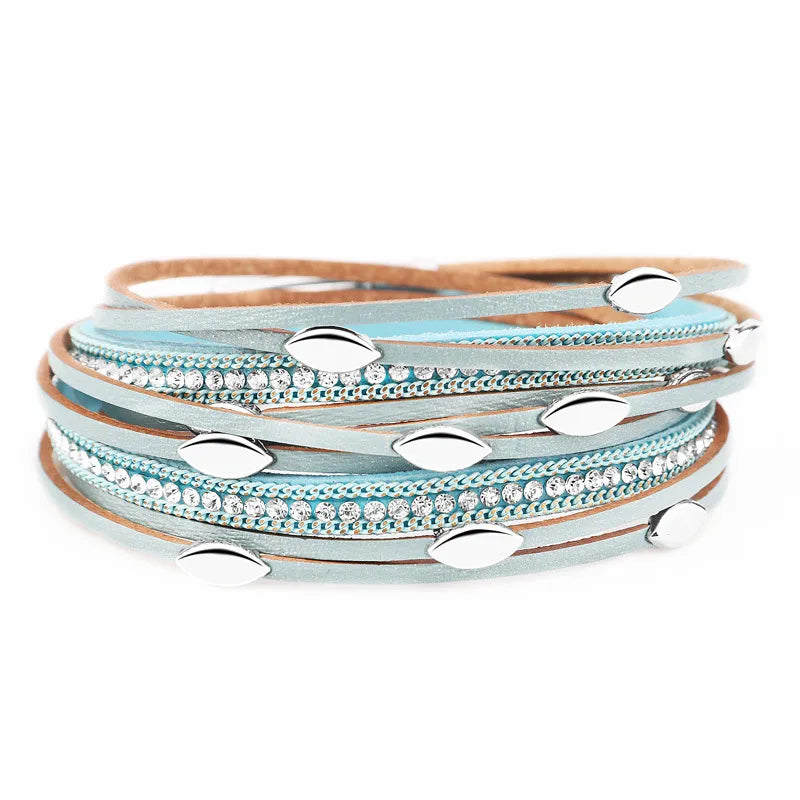 bracelet-cuir-femme-luxe-multirang Bleu