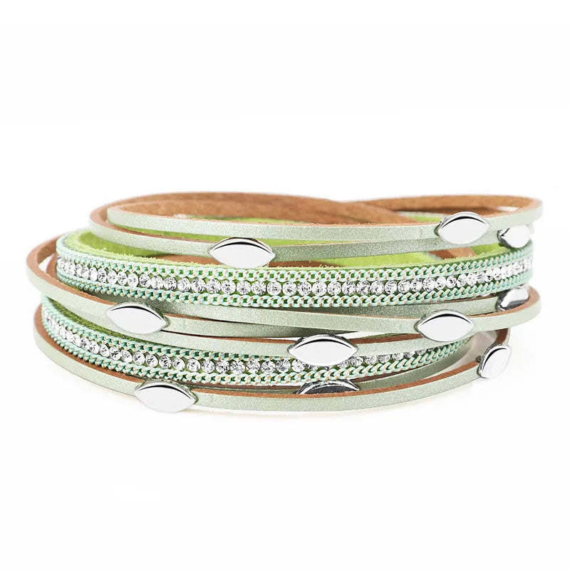 bracelet-cuir-femme-luxe-multirang Vert