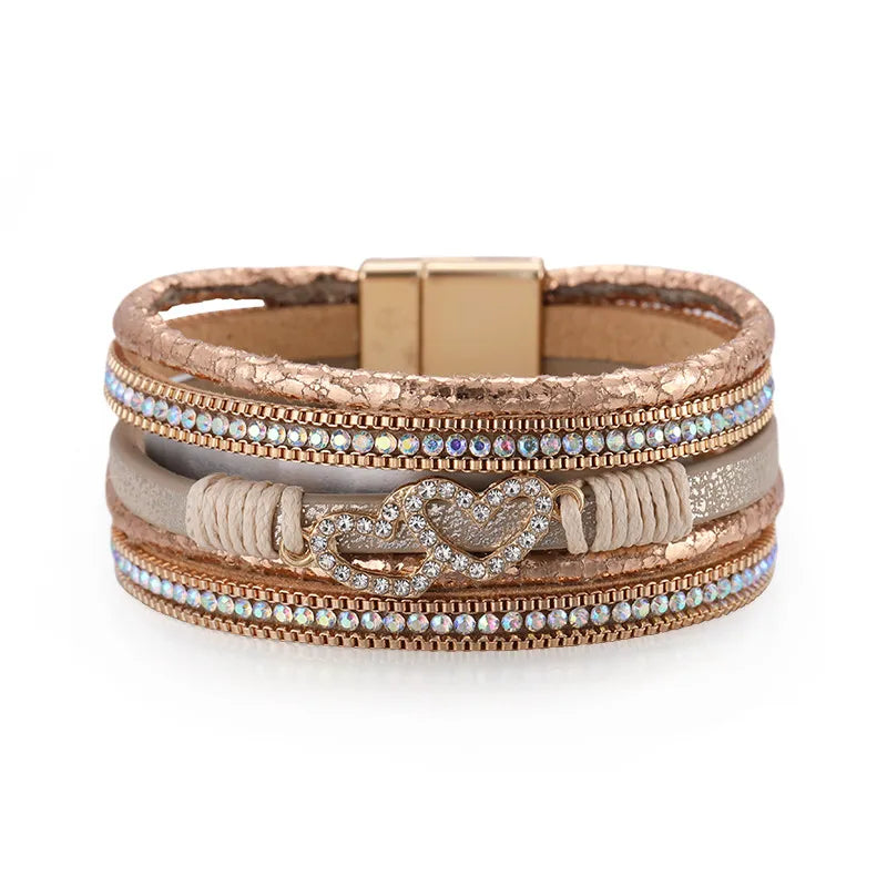 bracelet-cuir-femme-manchette-strass-éclatant Beige